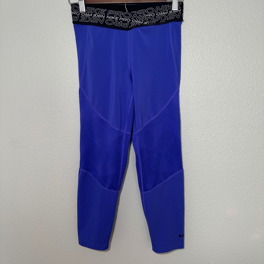 Nike Pro Dri-FIT Womens Purple Mesh Panel Compression Training Leggings Medium